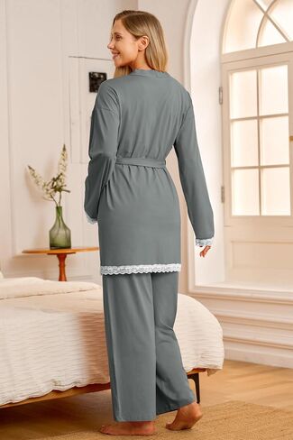 OUGES Womens Cotton Blend Maternity Nursing Robe Set 3 PCS Postpartum 3 in 1 Labor Delivery Hospital Pjs Tank Top & Pants in Kuwait