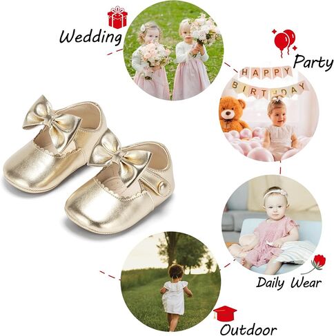 Baby Girls Mary Jane Flats - Infant,Babies Walking Shoes Soft Rubber Sole Princess Wedding in Kuwait
