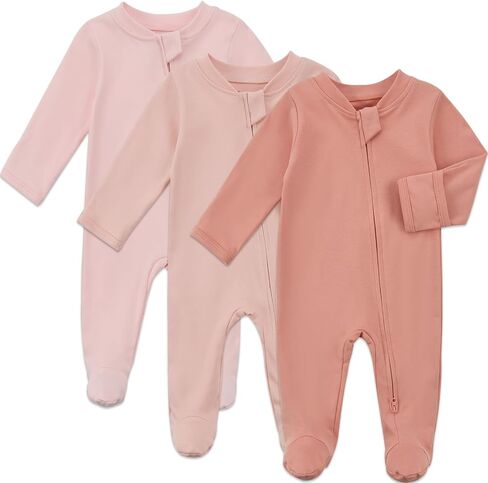 Aablexema Baby Organic Cotton Pajamas 2 Way Zipper Preemie Newborn One Piece Outfit Long Sleeve Footed Sleepwear in Saudi Arabia