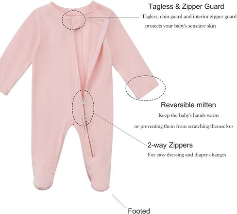 Aablexema Baby Organic Cotton Pajamas 2 Way Zipper Preemie Newborn One Piece Outfit Long Sleeve Footed Sleepwear in Saudi Arabia