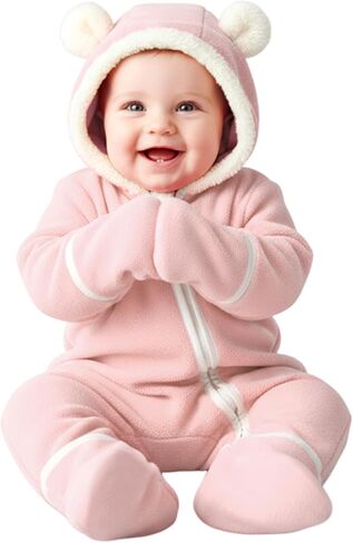 PATPAT Fleece Hooded Footed Clothes, Soft Warm Footie Covers, Car Seat Friendly, Easy Zip,Cute Romper Newborn Infant Jumpsuit in Saudi Arabia