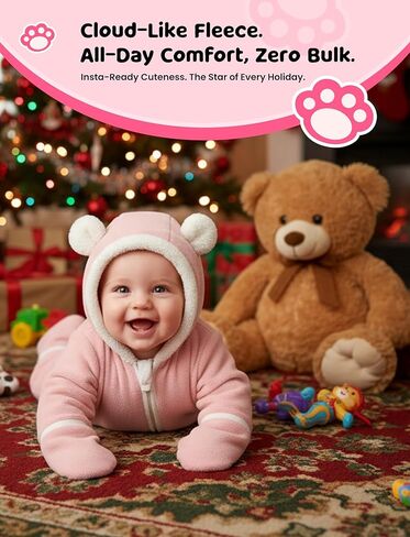 PATPAT Fleece Hooded Footed Clothes, Soft Warm Footie Covers, Car Seat Friendly, Easy Zip,Cute Romper Newborn Infant Jumpsuit in Saudi Arabia