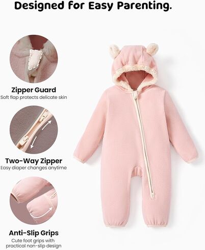 PATPAT Fleece Hooded Footed Clothes, Soft Warm Footie Covers, Car Seat Friendly, Easy Zip,Cute Romper Newborn Infant Jumpsuit in Saudi Arabia