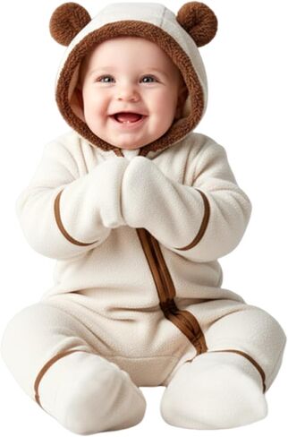 Patpat Baby Fleece Footies Rooded Romper - ملابس لطيفة للبنين والبنات - سستة 2 Way - ملابس الأطفال حديثي الولادة in Kuwait