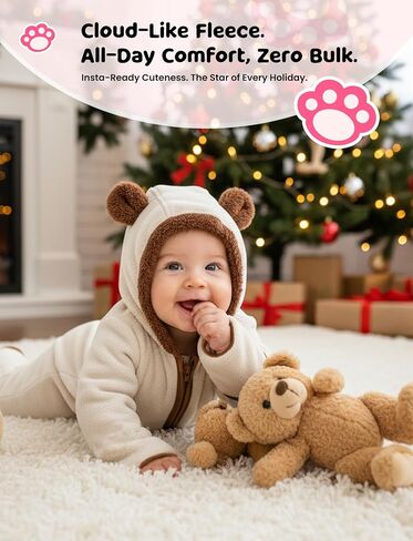 Patpat Baby Fleece Footies Rooded Romper - ملابس لطيفة للبنين والبنات - سستة 2 Way - ملابس الأطفال حديثي الولادة in Kuwait