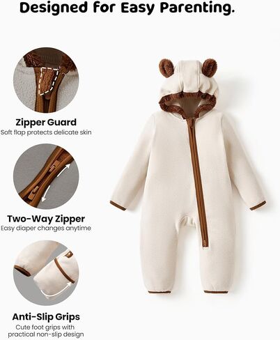 Patpat Baby Fleece Footies Rooded Romper - ملابس لطيفة للبنين والبنات - سستة 2 Way - ملابس الأطفال حديثي الولادة in Kuwait