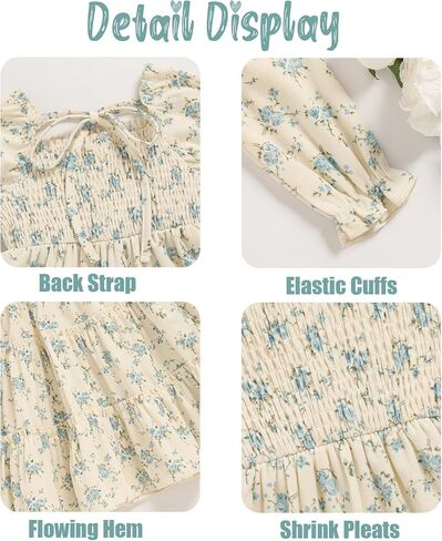 Toddler Girl Dress Long Sleeve Baby Floral Smocked Square Neck Playwear Dress | Spring Fall Casual Dresses 1-6Y in Saudi Arabia