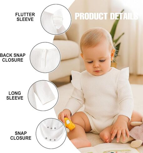ROMPERINBOX Baby Girl Bodysuit 2 Pack, Long Sleeve Ribbed Knitted Onsies Ruffle Collar and Flutter Sleeve Fall Winter Clothes in Saudi Arabia