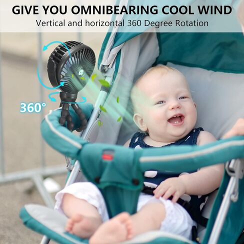 snawowo مروحة محمولة شخصية صغيرة محمولة، مروحة عربة أطفال، مقعد سيارة USB أو تعمل بالبطارية، مع مشبك ثلاثي القوائم مرن على سرير الطلاب والمكتب والدراجة وسرير المشي والتخييم والسفر (أزرق داكن) in Saudi Arabia
