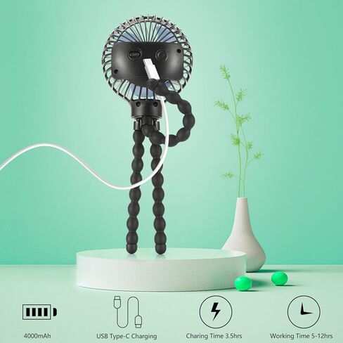 snawowo مروحة محمولة شخصية صغيرة محمولة، مروحة عربة أطفال، مقعد سيارة USB أو تعمل بالبطارية، مع مشبك ثلاثي القوائم مرن على سرير الطلاب والمكتب والدراجة وسرير المشي والتخييم والسفر (أزرق داكن) in Kuwait