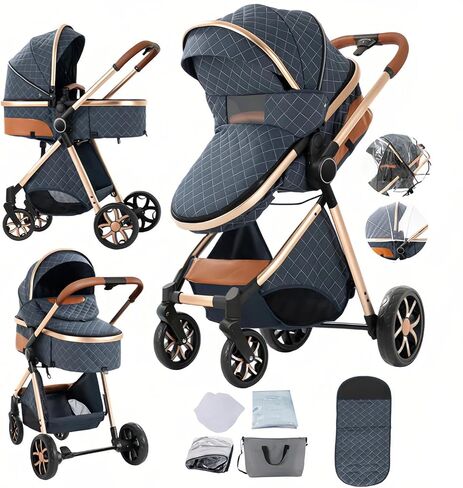 2 in 1 Baby Stroller with Bassinet Mode, Reversible Infant Pram, One-Click Folding, Newborn Travel Stroller, Convertible Toddler Standard Pram Carriage (2US588-BG) in Saudi Arabia