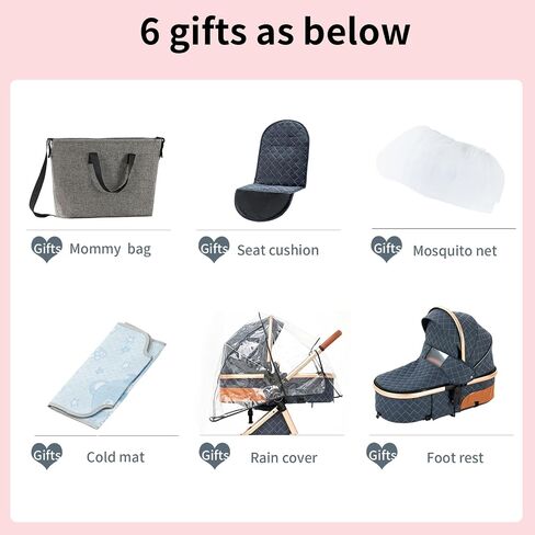 2 in 1 Baby Stroller with Bassinet Mode, Reversible Infant Pram, One-Click Folding, Newborn Travel Stroller, Convertible Toddler Standard Pram Carriage (2US588-BG) in Saudi Arabia