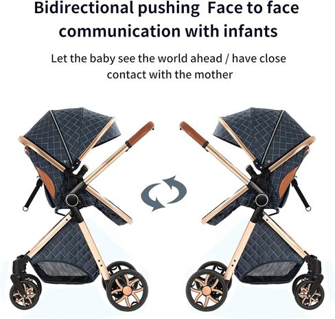 2 in 1 Baby Stroller with Bassinet Mode, Reversible Infant Pram, One-Click Folding, Newborn Travel Stroller, Convertible Toddler Standard Pram Carriage (2US588-BG) in Saudi Arabia
