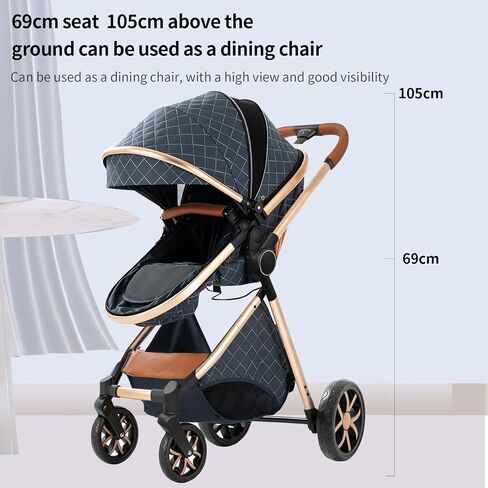 2 in 1 Baby Stroller with Bassinet Mode, Reversible Infant Pram, One-Click Folding, Newborn Travel Stroller, Convertible Toddler Standard Pram Carriage (2US588-BG) in Saudi Arabia