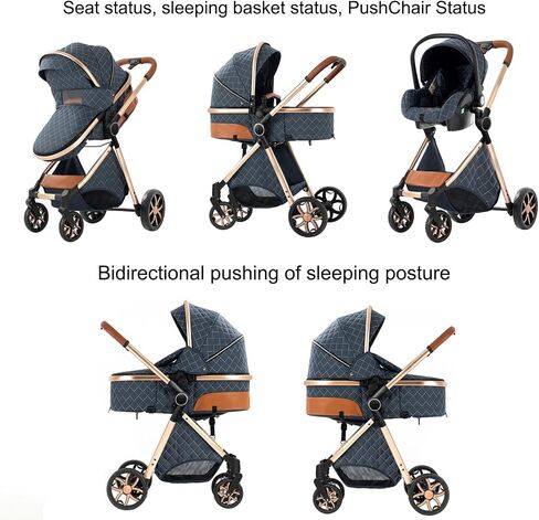 2 in 1 Baby Stroller with Bassinet Mode, Reversible Infant Pram, One-Click Folding, Newborn Travel Stroller, Convertible Toddler Standard Pram Carriage (2US588-BG) in Saudi Arabia