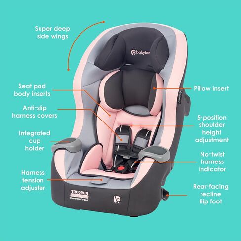 Baby Trend Trooper™ Slim 3-in-1 Convertible Car Seat, Quartz Pink – Slim Fit, 3-in-1 Growth Modes, Lightweight Design, Adjustable Comfort Padding in Saudi Arabia