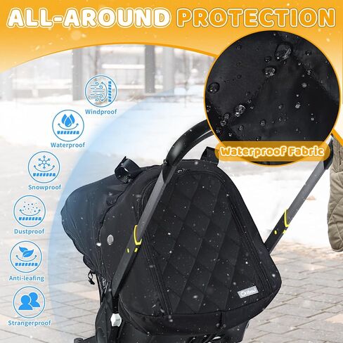 غطاء مقعد سيارة للأطفال من Orzbow للشتاء - غطاء مقعد سيارة مقاوم للماء لمقاعد السيارة وعربات الأطفال من دونا، مظلة مقعد سيارة للرضع قابلة للتنفس مع وصول بسحاب، مقاوم للمطر والرياح، أساسيات الأطفال الشتوية، أسود in Kuwait