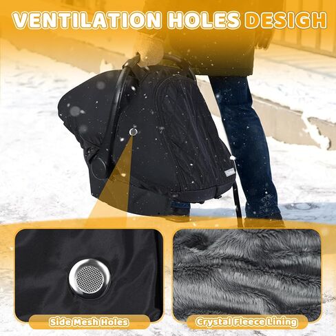 غطاء مقعد سيارة للأطفال من Orzbow للشتاء - غطاء مقعد سيارة مقاوم للماء لمقاعد السيارة وعربات الأطفال من دونا، مظلة مقعد سيارة للرضع قابلة للتنفس مع وصول بسحاب، مقاوم للمطر والرياح، أساسيات الأطفال الشتوية، أسود in Kuwait