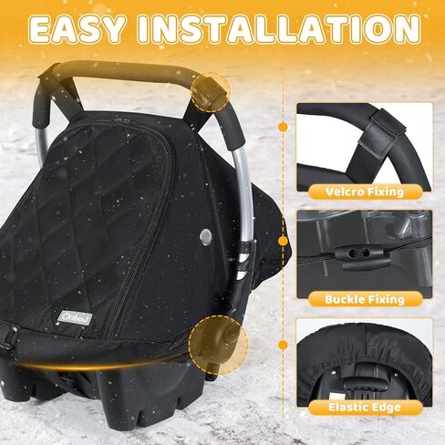 غطاء مقعد سيارة للأطفال من Orzbow للشتاء - غطاء مقعد سيارة مقاوم للماء لمقاعد السيارة وعربات الأطفال من دونا، مظلة مقعد سيارة للرضع قابلة للتنفس مع وصول بسحاب، مقاوم للمطر والرياح، أساسيات الأطفال الشتوية، أسود in Kuwait