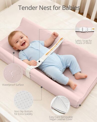 Baby Changing Pad - Vegan Leather Changing Pad, Wipeable Changing Pads, 31.5" x 16" Diaper Waterproof PU Changing Mat for Dresser Table in Kuwait