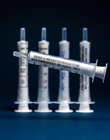 DOSE-2-WEIGHT Oral Syringe, Precision Dosing Dispenser for Infants Acetaminophen (160mg/mL), for Children Under 3 Yrs Old, Patented, Made in America in Saudi Arabia