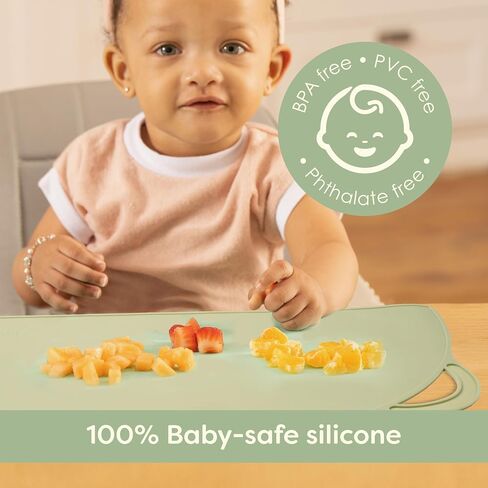 Rectangular Silicone Placemat - Suction Food Catcher for High Chair & Kids, Non-Slip Washable Table Mats, Travel Toddler Placemat & Baby-Led Weaning Supplies, Mint in Saudi Arabia