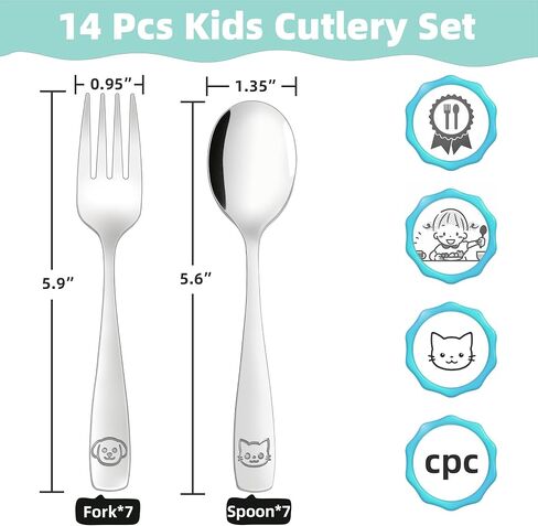 Stainless Steel Toddler Utensils Set - 14 Pcs Kids Silverware, Safe Food Grade, Mirror Polished, Dishwasher Safe, Perfect for Little Hands, Trendy & Durable. ﻿ in Saudi Arabia