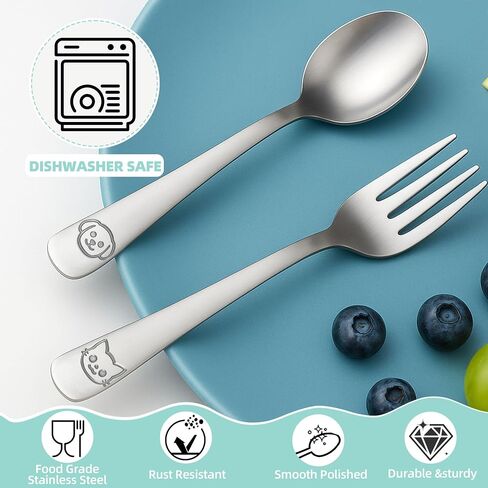 Stainless Steel Toddler Utensils Set - 14 Pcs Kids Silverware, Safe Food Grade, Mirror Polished, Dishwasher Safe, Perfect for Little Hands, Trendy & Durable. ﻿ in Saudi Arabia