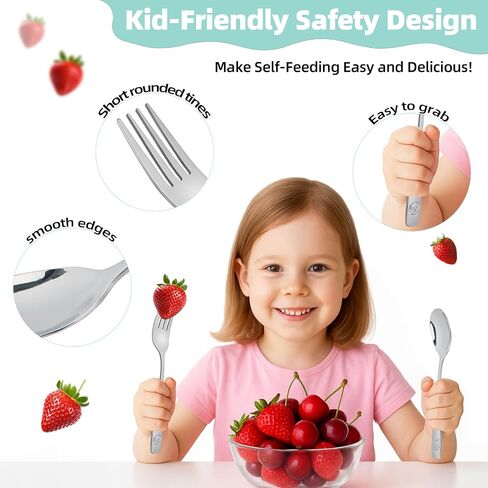 Stainless Steel Toddler Utensils Set - 14 Pcs Kids Silverware, Safe Food Grade, Mirror Polished, Dishwasher Safe, Perfect for Little Hands, Trendy & Durable. ﻿ in Saudi Arabia