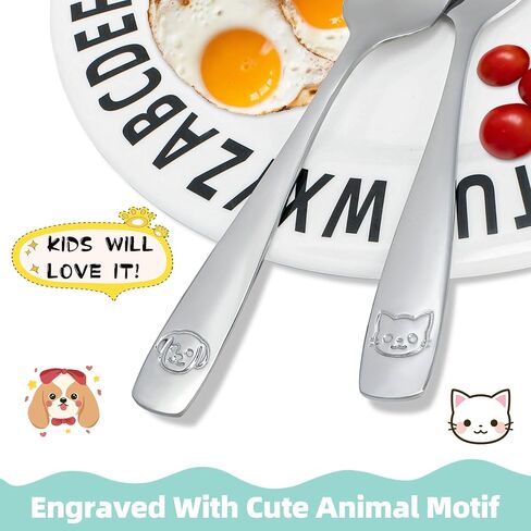 Stainless Steel Toddler Utensils Set - 14 Pcs Kids Silverware, Safe Food Grade, Mirror Polished, Dishwasher Safe, Perfect for Little Hands, Trendy & Durable. ﻿ in Saudi Arabia