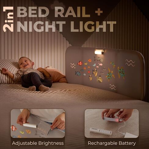 Toddler Bed Rail with Night Light - Foldable Bed Side Rails - Fits for Most Beds Bed Rails for Full Size Bed, Queen Size Rails, Twin Rails - Portable Fence for Baby - 48inch in Kuwait