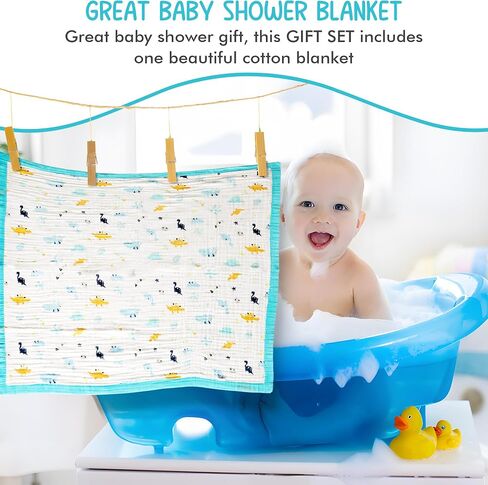 Baby Blanket, 100% Soft Cotton, Dinosaur Print, Gift Set Includes Baby Blanket and Baby hat, Aqua in Saudi Arabia