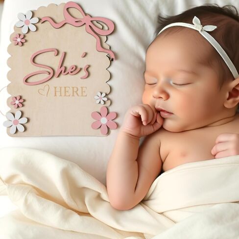 لافتة إعلان الطفل، لافتة Hello World Newborn للمستشفى، بطاقة She's Here، أفكار لإعلانات الطفل، دعامات تصوير لحديثي الولادة على الوجهين (HW3) in Saudi Arabia