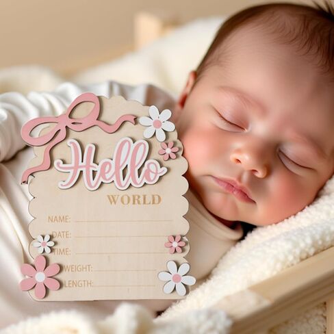 لافتة إعلان الطفل، لافتة Hello World Newborn للمستشفى، بطاقة She's Here، أفكار لإعلانات الطفل، دعامات تصوير لحديثي الولادة على الوجهين (HW3) in Saudi Arabia