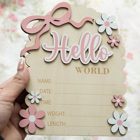 لافتة إعلان الطفل، لافتة Hello World Newborn للمستشفى، بطاقة She's Here، أفكار لإعلانات الطفل، دعامات تصوير لحديثي الولادة على الوجهين (HW3) in Kuwait