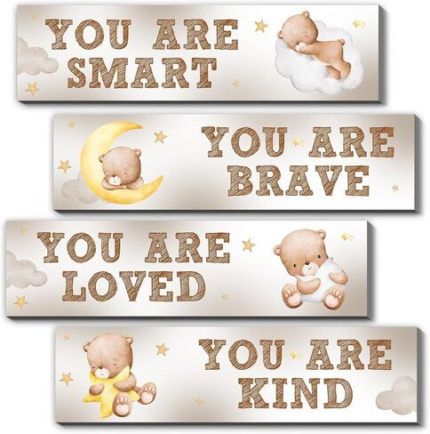 Bear Nursery Wall Decor,Wooden Bear Wall Art for Baby Boy,4PCS Cute Boy Room Decor for Nursery Themes Bathroom Living Room Classroom Home Decoration,Perfect Gifts for Birthday Baby Shower in Saudi Arabia