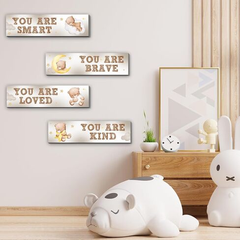 Bear Nursery Wall Decor,Wooden Bear Wall Art for Baby Boy,4PCS Cute Boy Room Decor for Nursery Themes Bathroom Living Room Classroom Home Decoration,Perfect Gifts for Birthday Baby Shower in Saudi Arabia