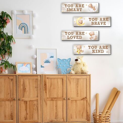 Bear Nursery Wall Decor,Wooden Bear Wall Art for Baby Boy,4PCS Cute Boy Room Decor for Nursery Themes Bathroom Living Room Classroom Home Decoration,Perfect Gifts for Birthday Baby Shower in Saudi Arabia