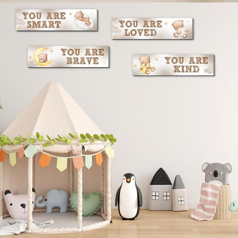 Bear Nursery Wall Decor,Wooden Bear Wall Art for Baby Boy,4PCS Cute Boy Room Decor for Nursery Themes Bathroom Living Room Classroom Home Decoration,Perfect Gifts for Birthday Baby Shower in Saudi Arabia