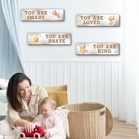 Bear Nursery Wall Decor,Wooden Bear Wall Art for Baby Boy,4PCS Cute Boy Room Decor for Nursery Themes Bathroom Living Room Classroom Home Decoration,Perfect Gifts for Birthday Baby Shower in Saudi Arabia