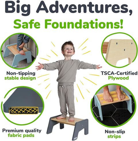 OCODILE 1-Step Wooden Step Stool for Toddlers | Kids Step Stool for Bathroom Sink, Kitchen, and Potty Training | Non-Slip Stool for Toilet Independence | Wooden Step for Children Ages 2+ Blue in Saudi Arabia
