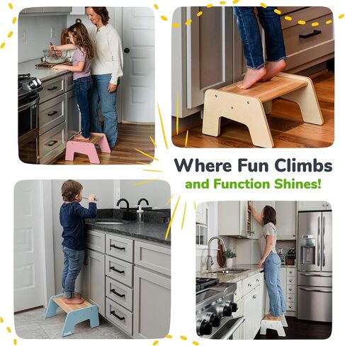 OCODILE 1-Step Wooden Step Stool for Toddlers | Kids Step Stool for Bathroom Sink, Kitchen, and Potty Training | Non-Slip Stool for Toilet Independence | Wooden Step for Children Ages 2+ Blue in Saudi Arabia