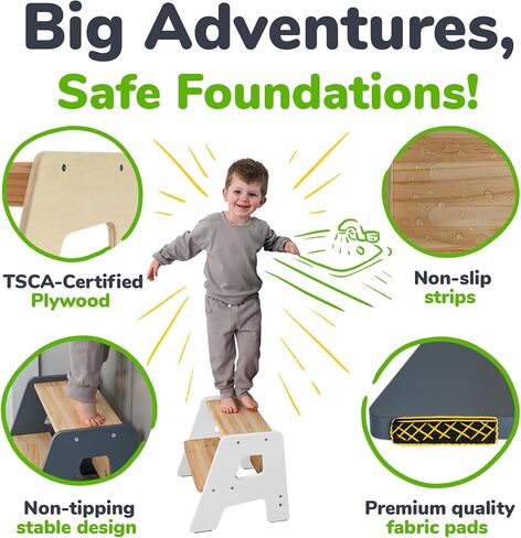 OCODILE 1-Step Wooden Step Stool for Toddlers | Kids Step Stool for Bathroom Sink, Kitchen, and Potty Training | Non-Slip Stool for Toilet Independence | Wooden Step for Children Ages 2+ Blue in Saudi Arabia