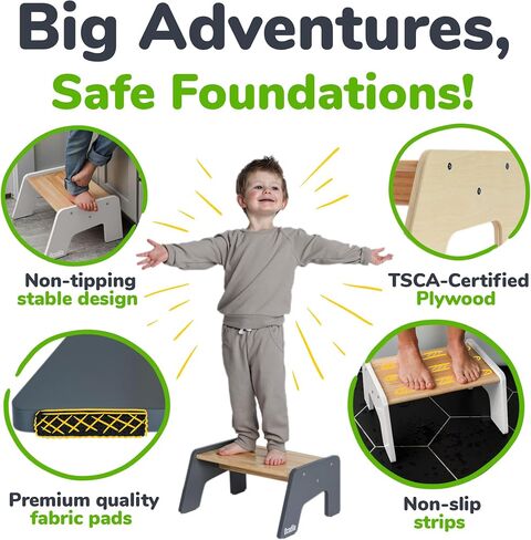 OCODILE 1-Step Wooden Step Stool for Toddlers | Kids Step Stool for Bathroom Sink, Kitchen, and Potty Training | Non-Slip Stool for Toilet Independence | Wooden Step for Children Ages 2+ Blue in Saudi Arabia