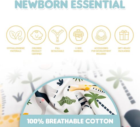 Baby Lounger with Toy Bar & 3 Toys – Infant Nest for Newborns 0–12 Months | 100% Cotton Soft Breathable Cover, Portable Washable Tummy Time Pillow, Shower Gift Registry Essential Newborn Boys in Saudi Arabia