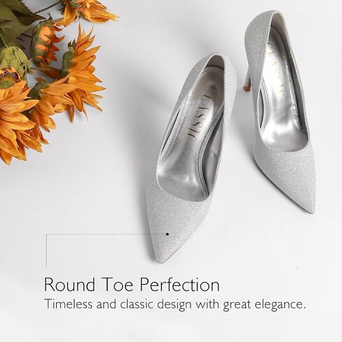 Women's Closed Heels Pointed Toe Pumps High Heels Silver Party Wedding Dress Shoes 4 Inch Slip on Heeled Sandals Platform Crystal Rhinestone Comfort Sexy Lowpointed in Saudi Arabia