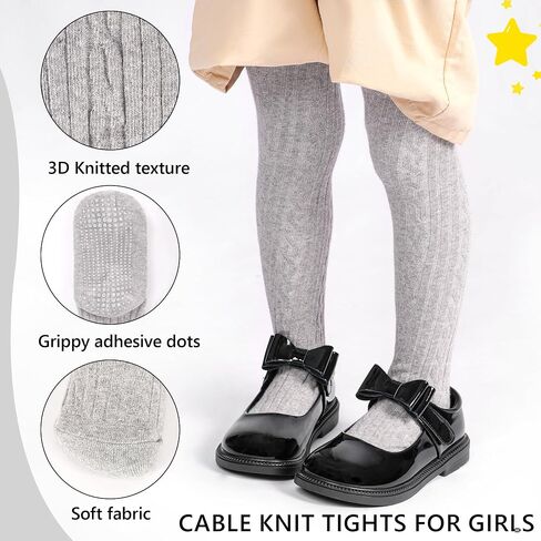 3 Pack Toddler Tights Non Slip Tights for Girls (6 months-6 years) | Knit Cotton Pantyhose for Toddler Girls Baby, Black White Pink Grey, Soft & Comfortable, Enlarged Crotch in Saudi Arabia