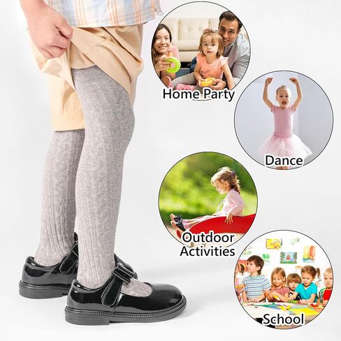 3 Pack Toddler Tights Non Slip Tights for Girls (6 months-6 years) | Knit Cotton Pantyhose for Toddler Girls Baby, Black White Pink Grey, Soft & Comfortable, Enlarged Crotch in Saudi Arabia