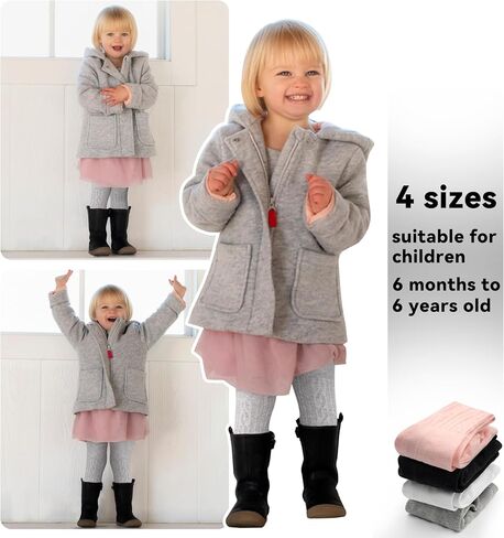 3 Pack Toddler Tights Non Slip Tights for Girls (6 months-6 years) | Knit Cotton Pantyhose for Toddler Girls Baby, Black White Pink Grey, Soft & Comfortable, Enlarged Crotch in Saudi Arabia