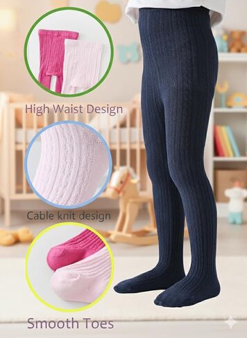 Marchare Baby Girls Tights Thick Cable Knit Tight Solid Footed Leggings Warm Stockings For Kids in Saudi Arabia